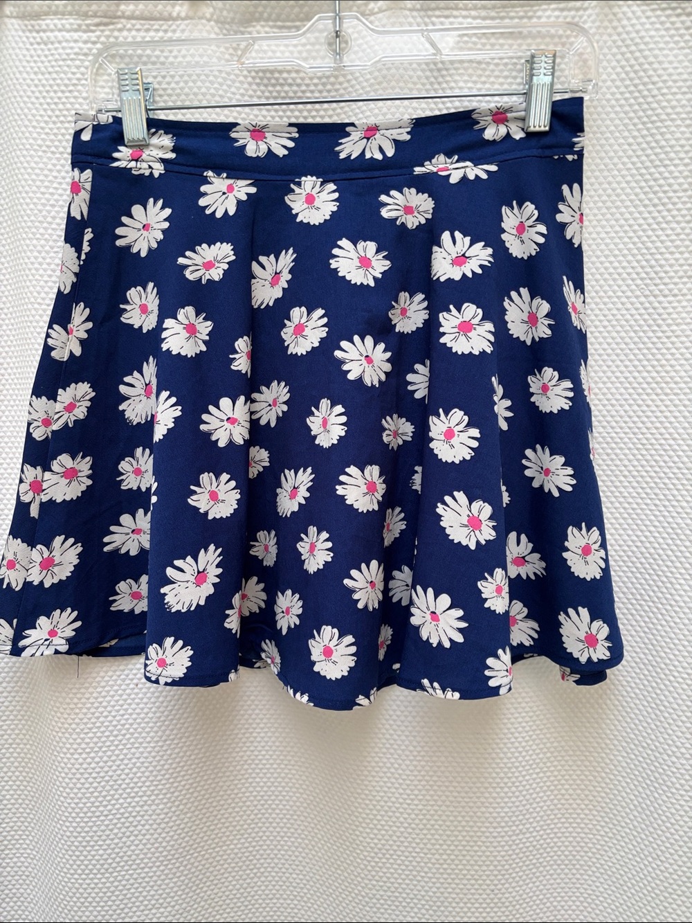 Floral Navy Circle Skirt with White and Pink Daisy Print